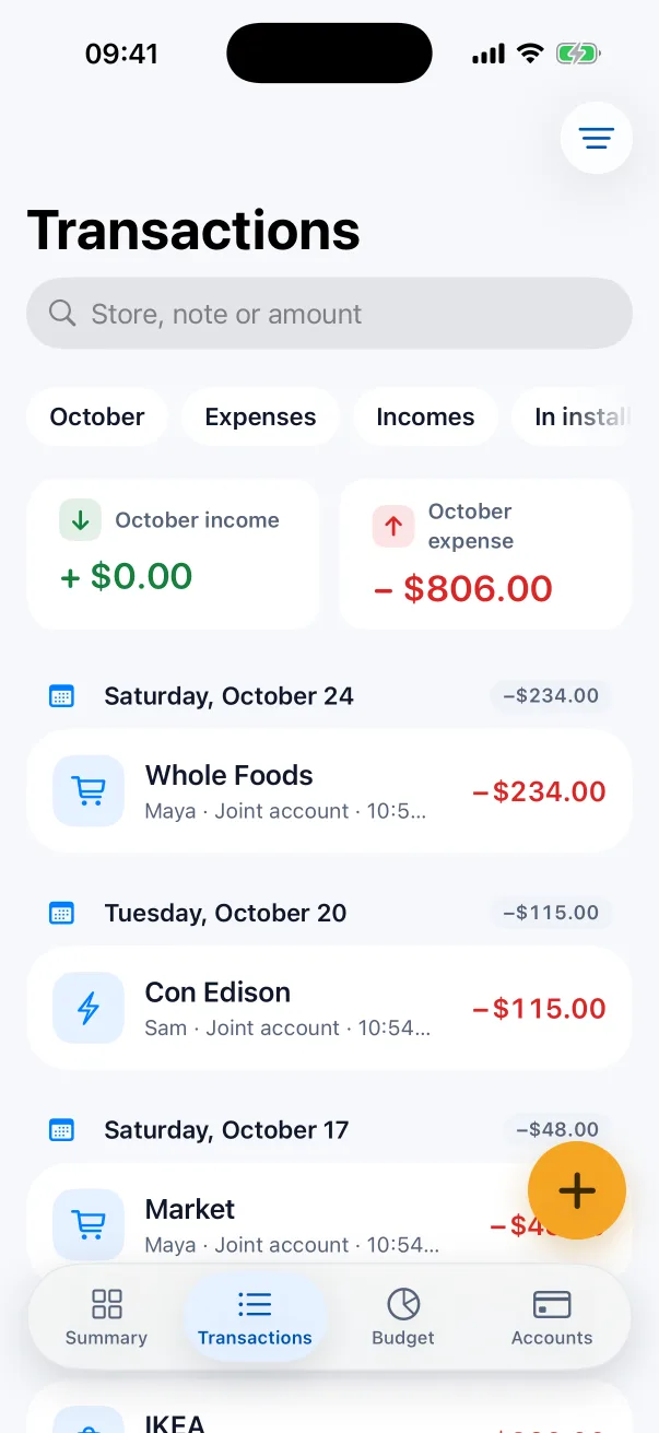 Shared ledger: entries from two family members